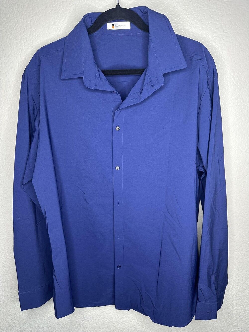 Beotyshow Shirt Mens XL Navy Long Sleeve Button Front Dress Casual Collared